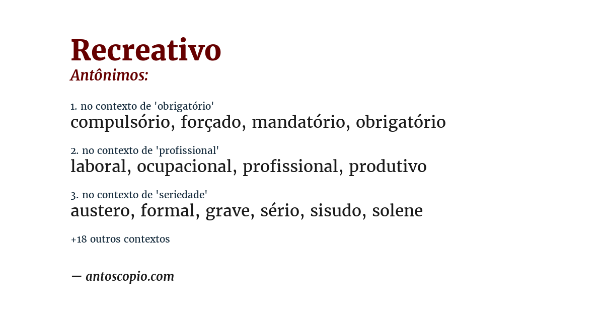 Antônimo de recreativo