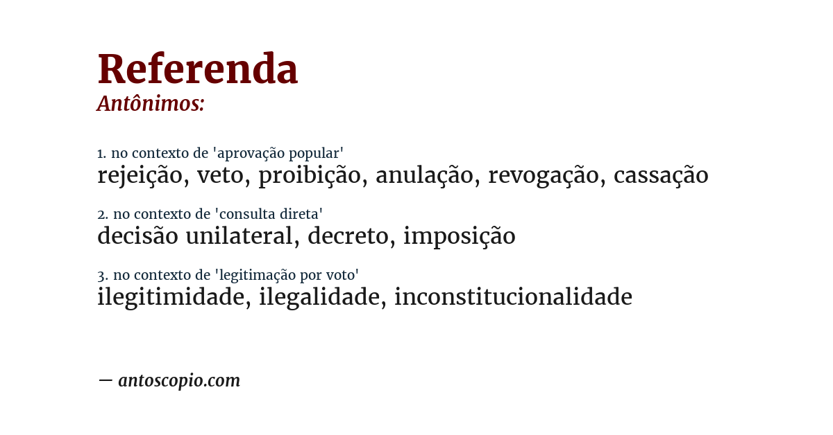 Antônimo de referenda