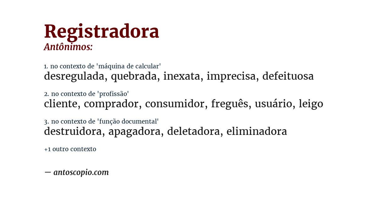 Antônimo de registradora