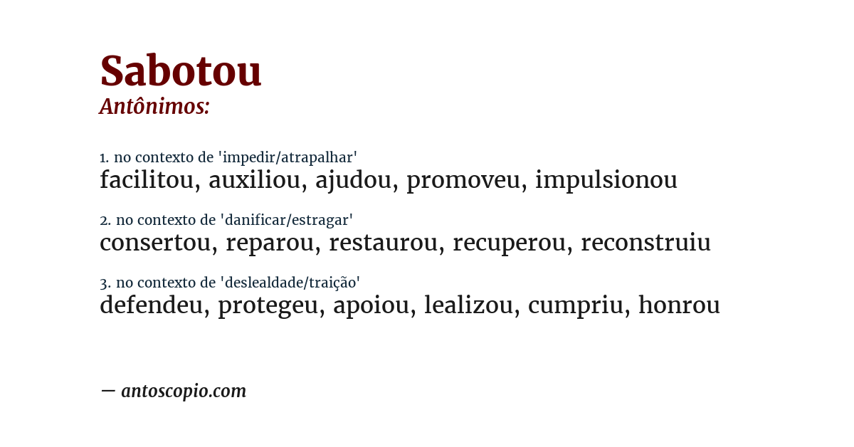 Antônimo de sabotou