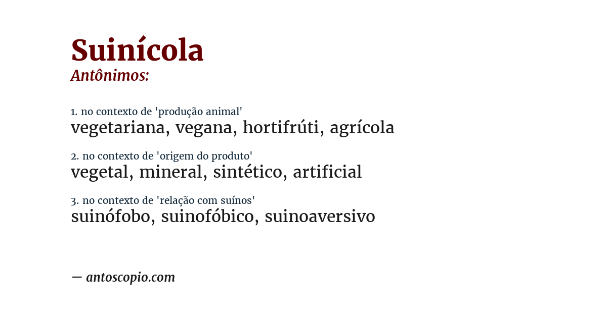 Antônimo de suinícola