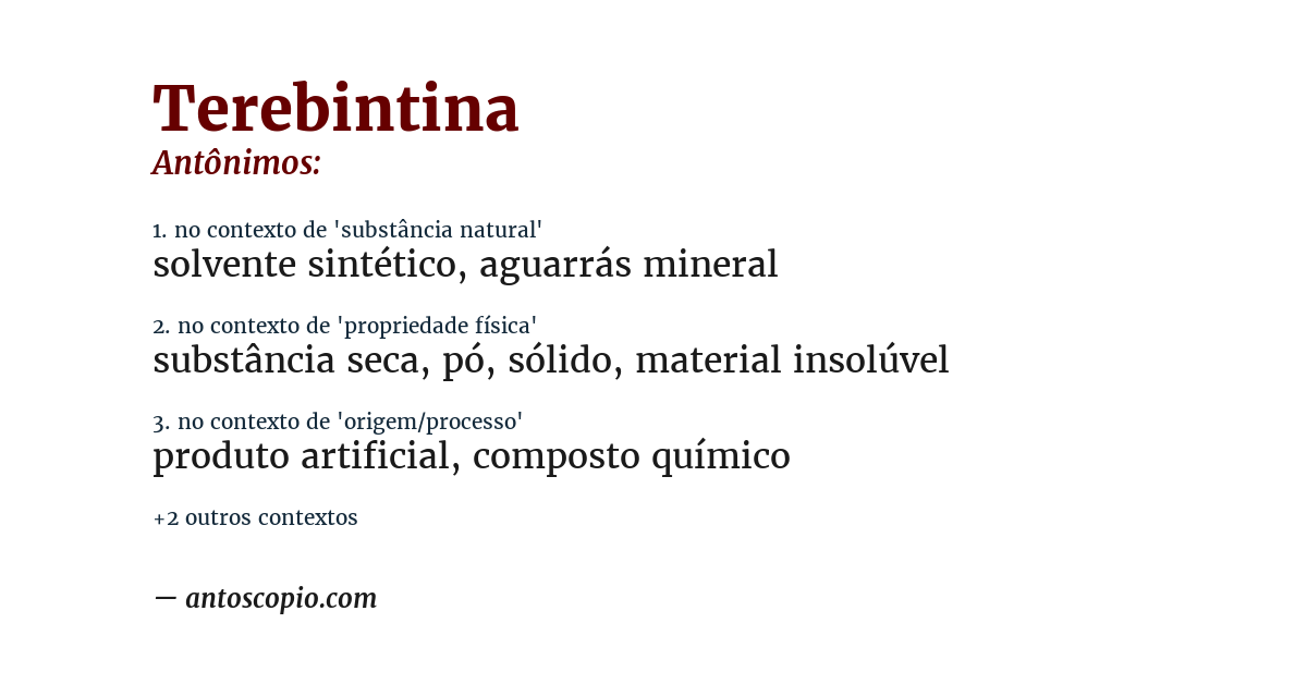 Antônimo de terebintina