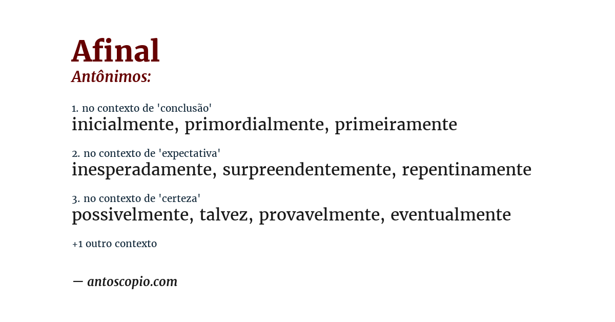 Antônimo de afinal