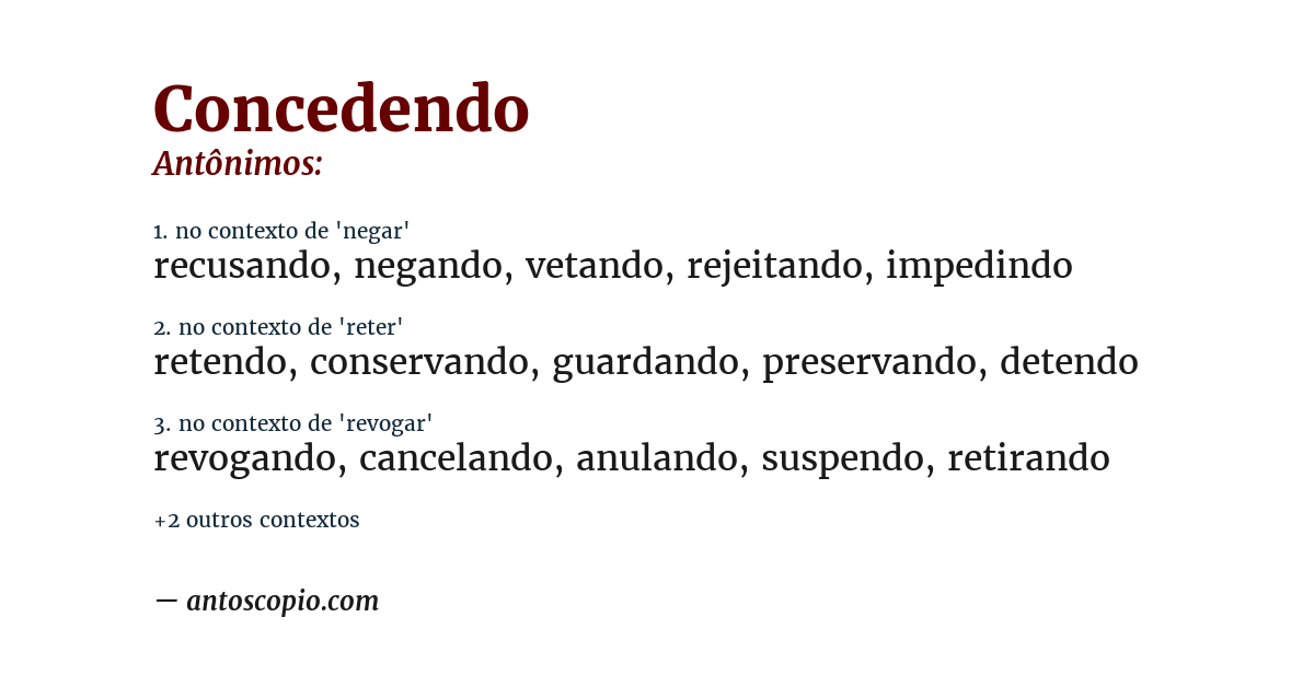 Antônimo de concedendo