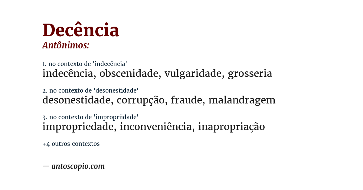Antônimo de decência