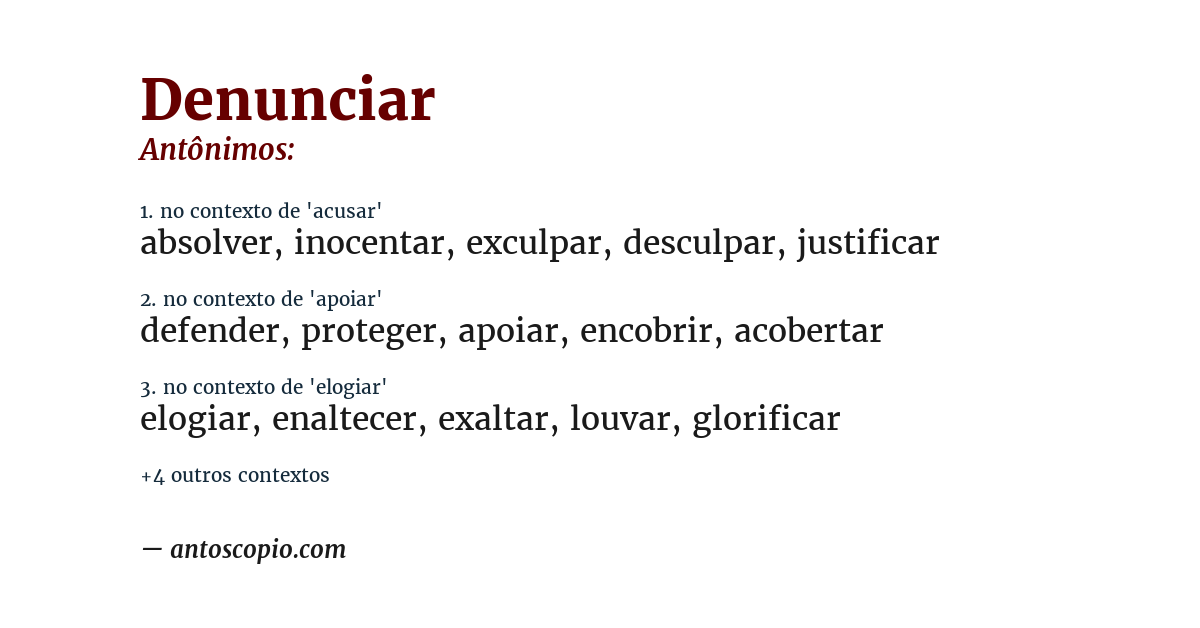 Antônimo de denunciar