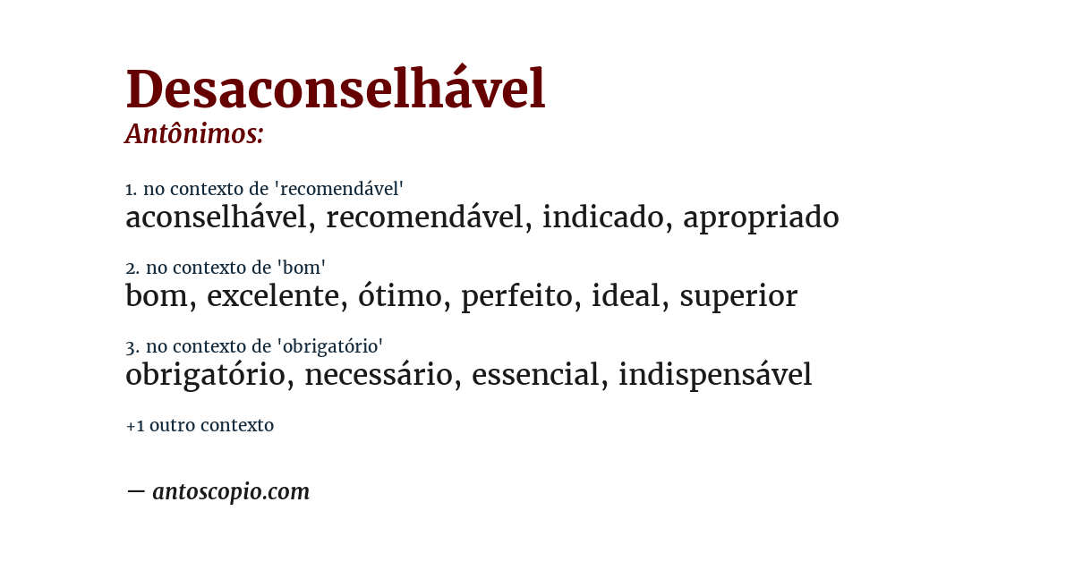 Antônimo de desaconselhável