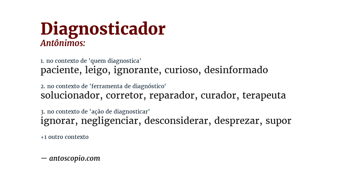 Antônimo de diagnosticador