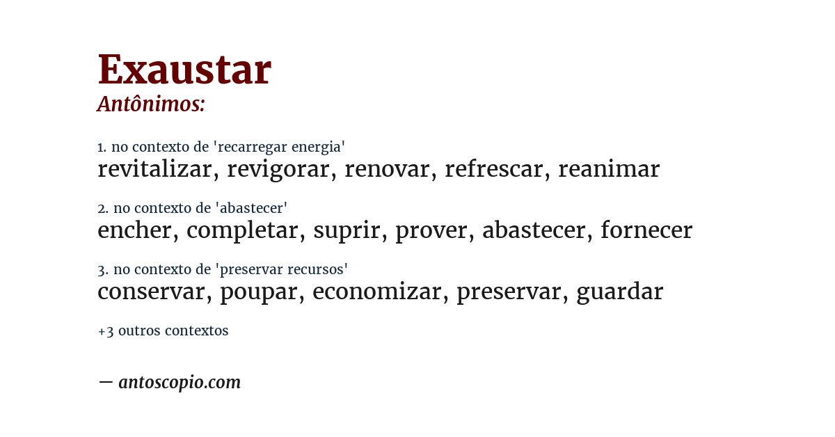 Antônimo de exaustar
