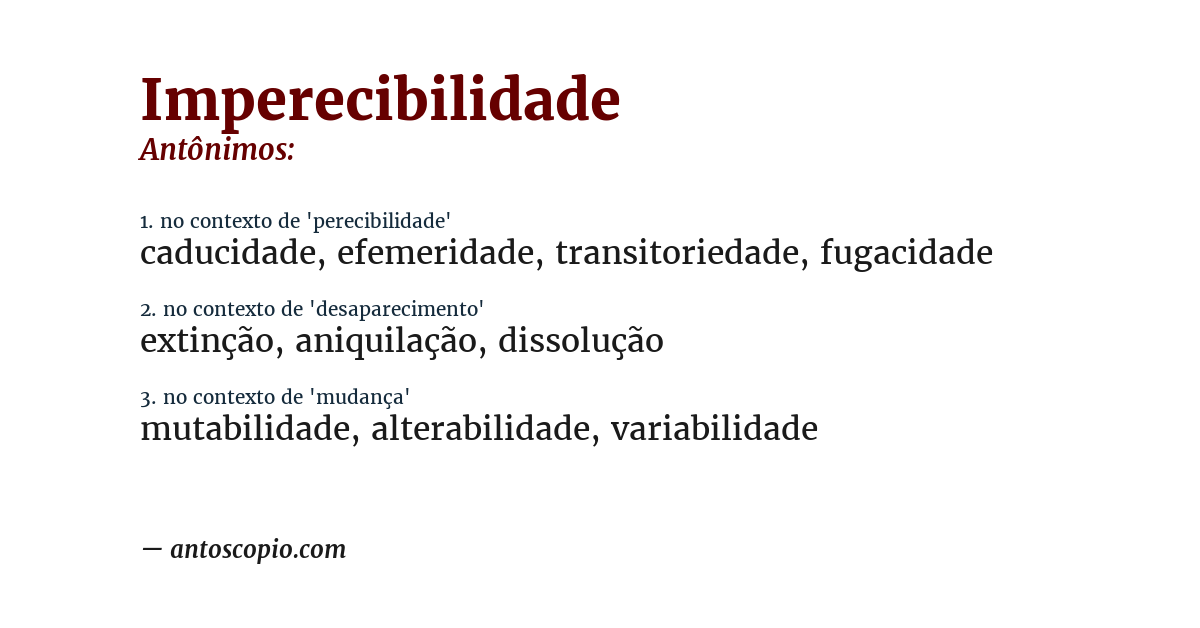 Antônimo de imperecibilidade
