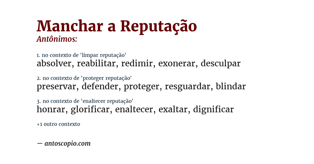Antônimo de manchar a reputação