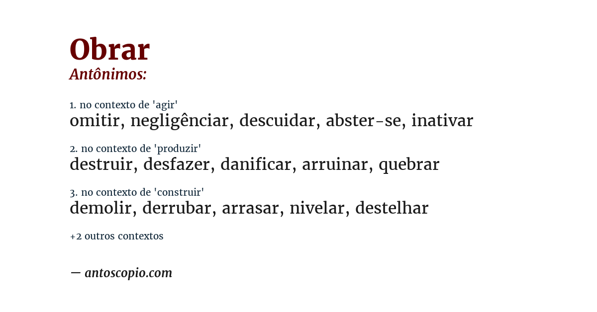 Antônimo de obrar