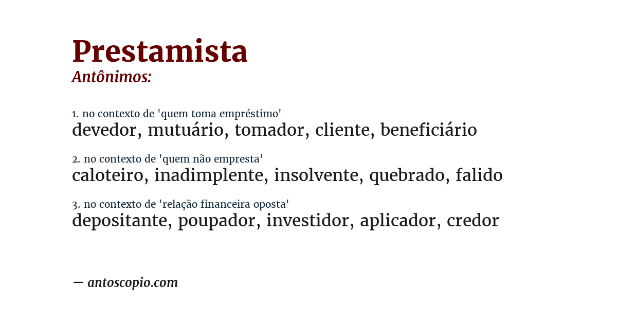 Antônimo de prestamista