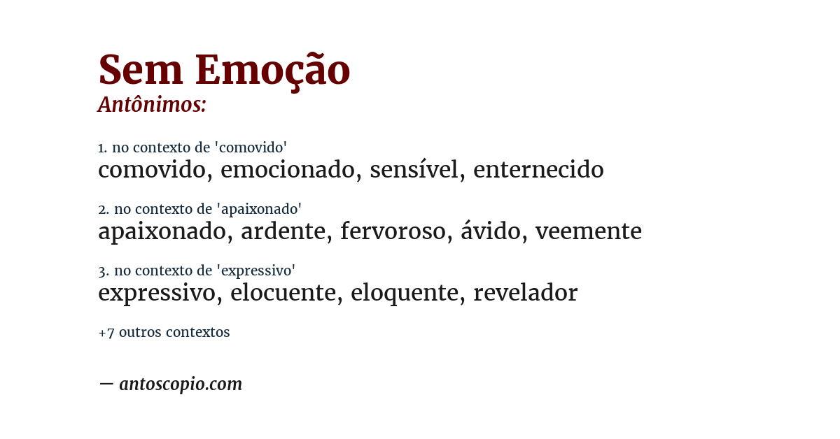 Antônimo de sem emoção