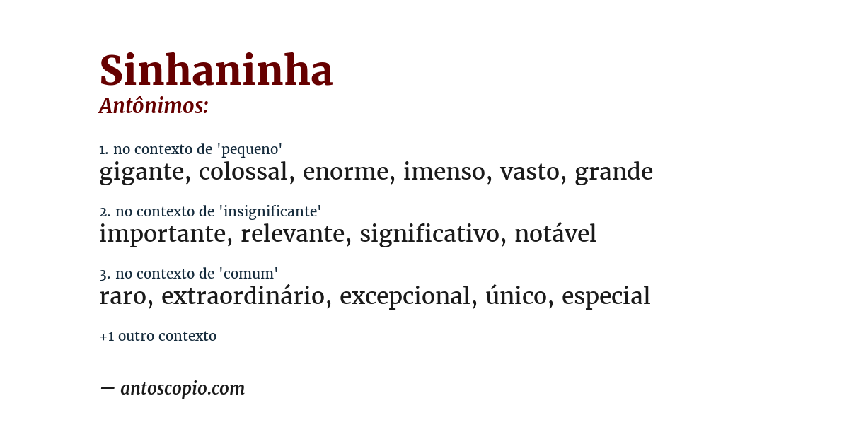 Antônimo de sinhaninha