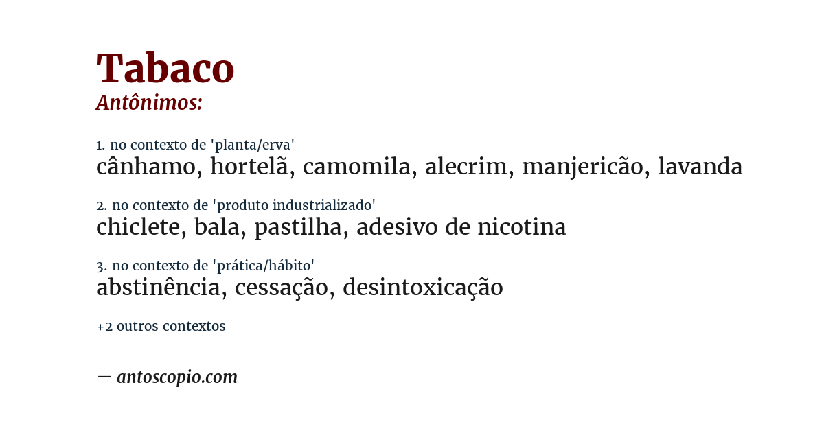 Antônimo de tabaco