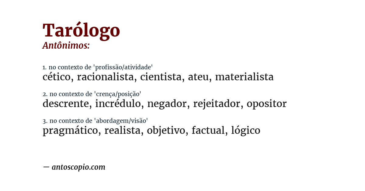 Antônimo de tarólogo