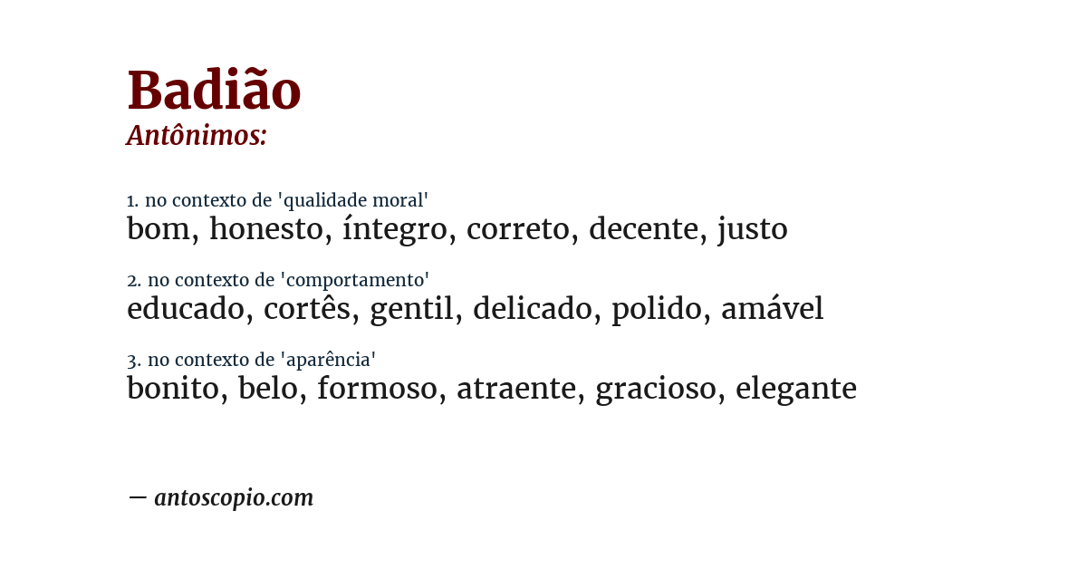 Antônimo de badião