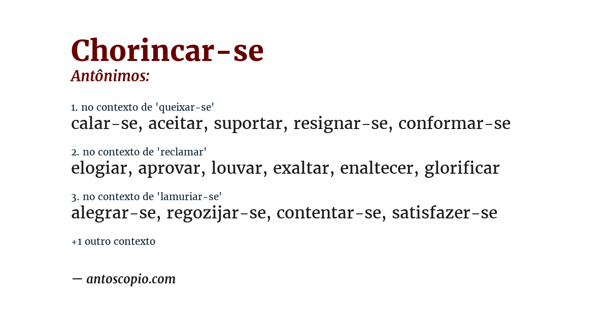 Antônimo de chorincar-se