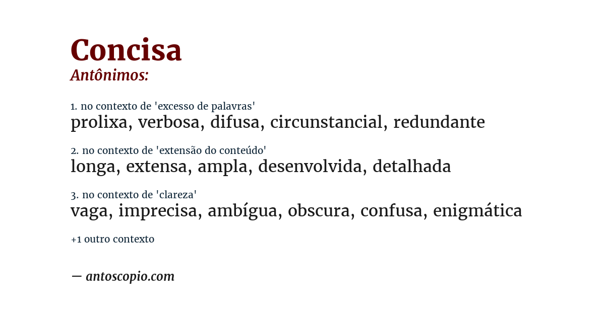 Antônimo de concisa