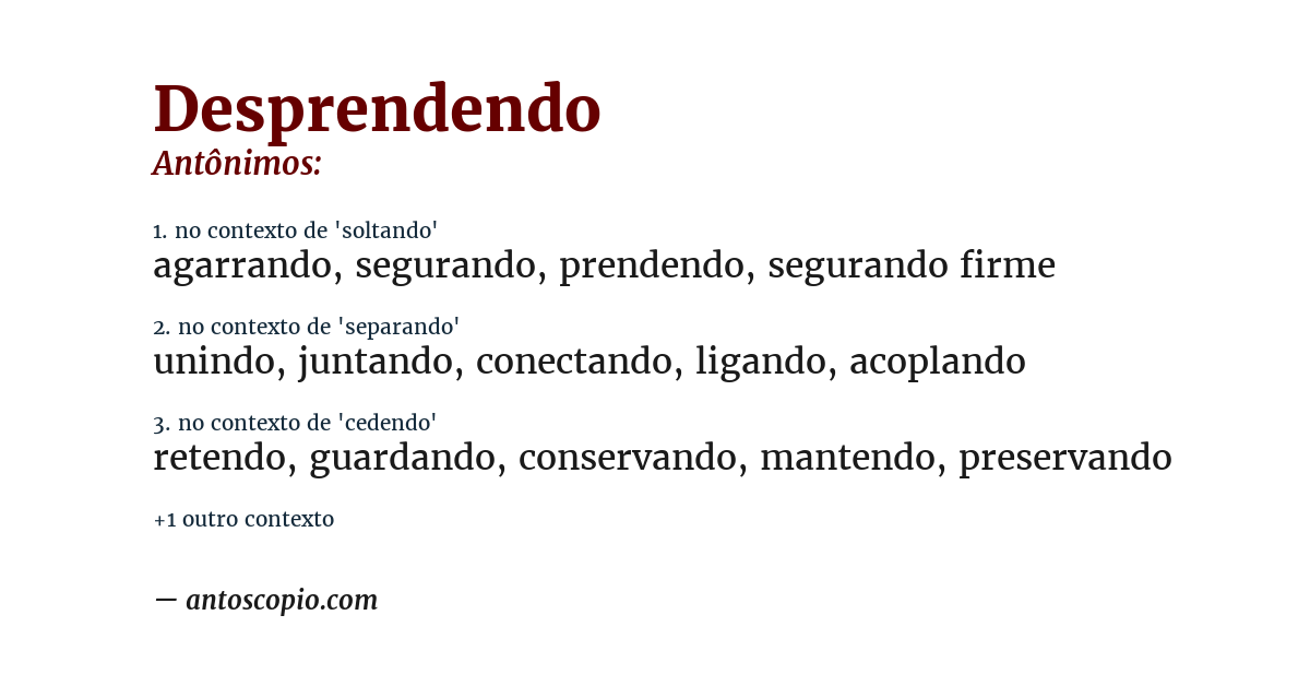 Antônimo de desprendendo