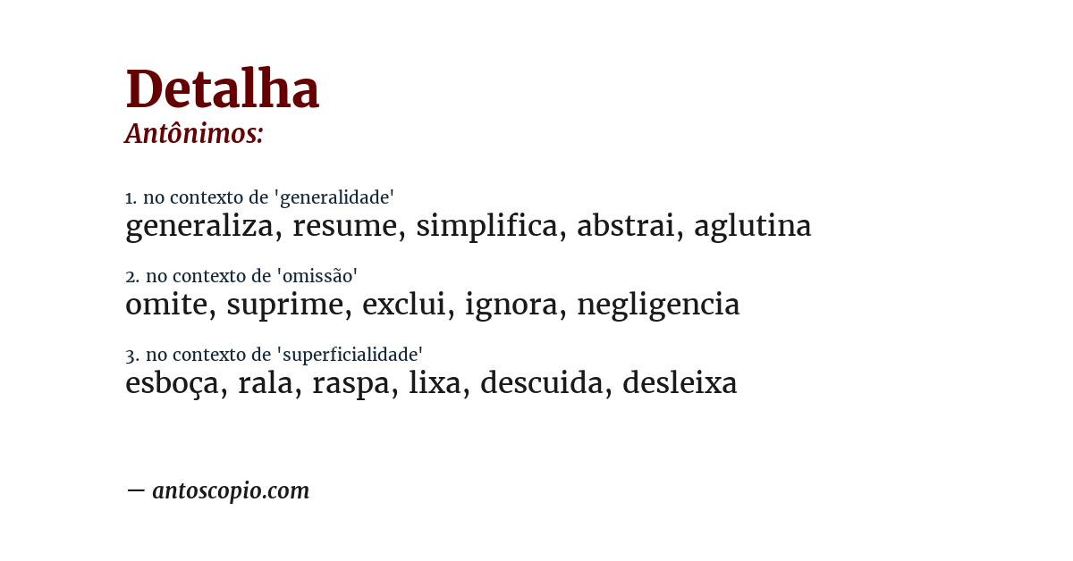 Antônimo de detalha