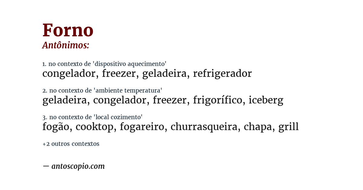 Antônimo de forno