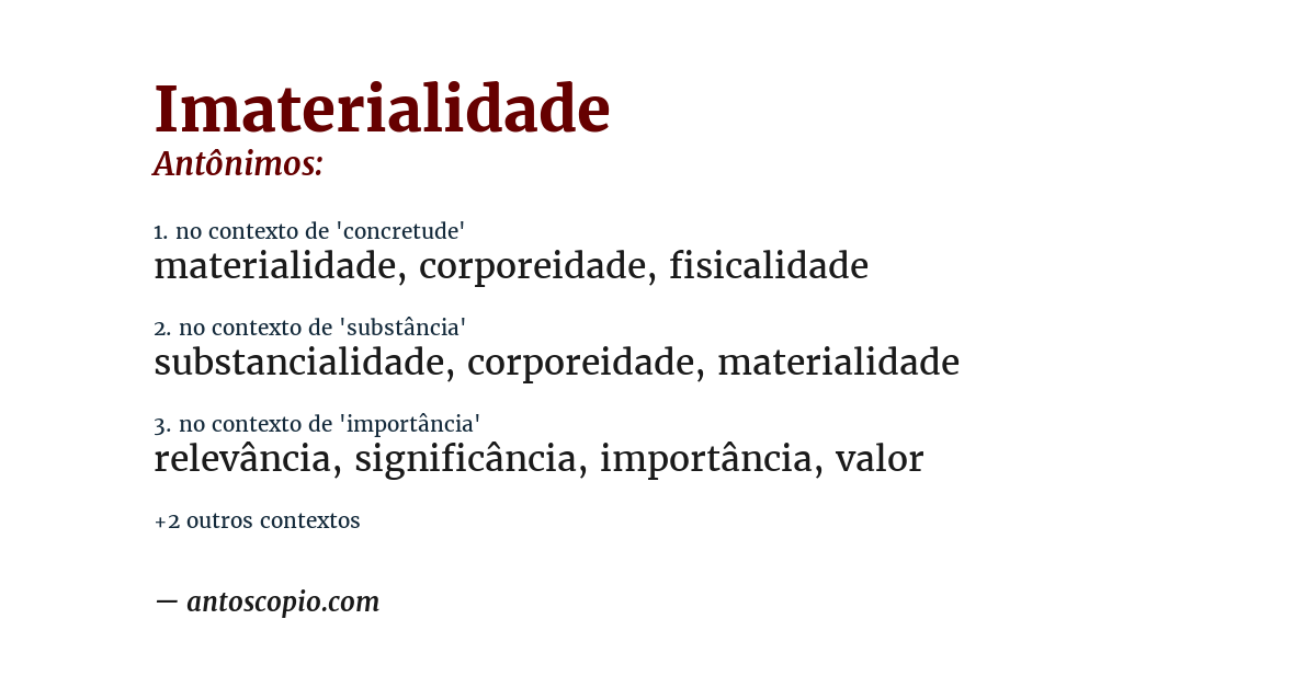 Antônimo de imaterialidade