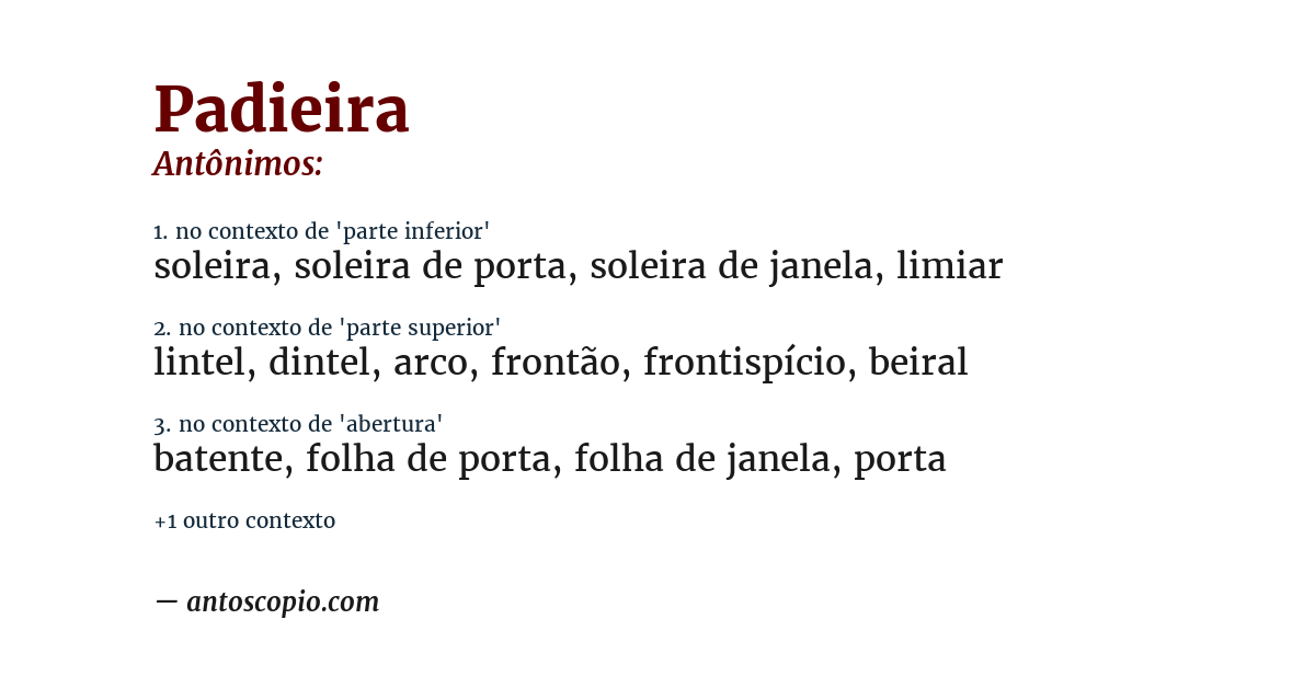 Antônimo de padieira