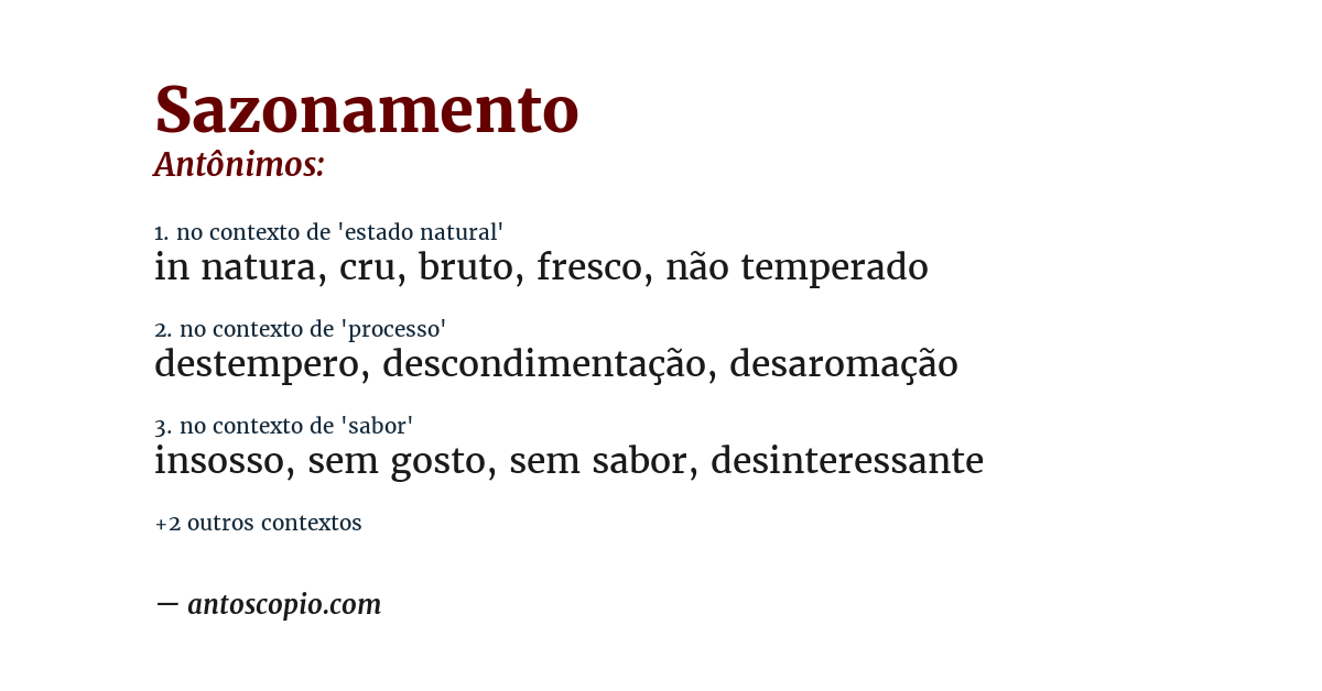Antônimo de sazonamento
