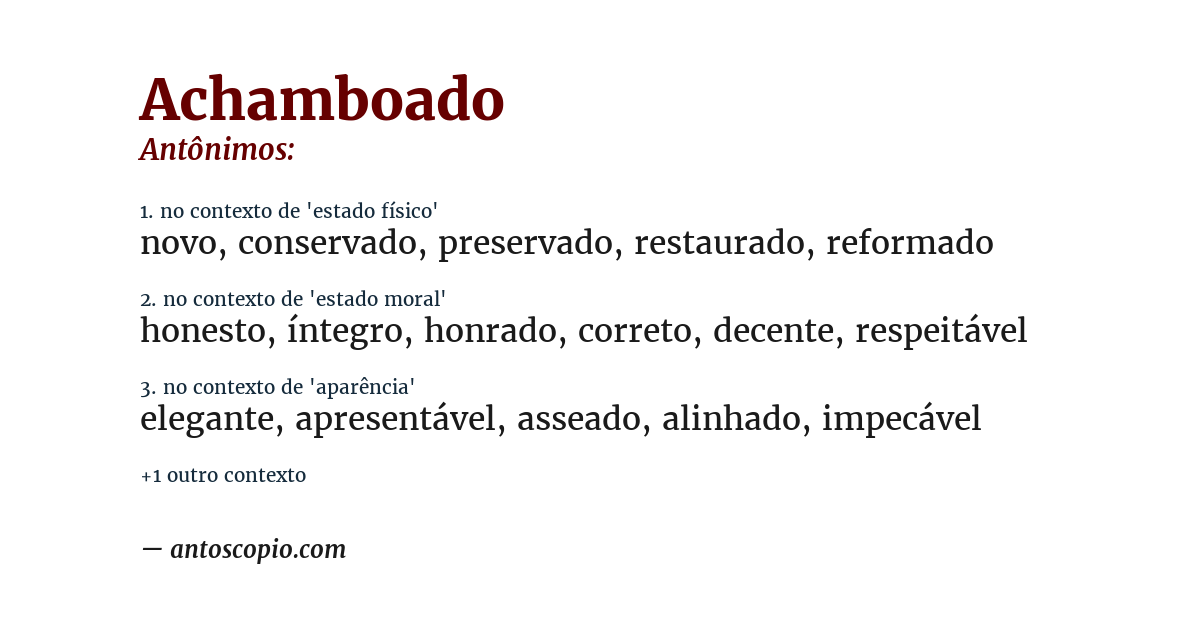 Antônimo de achamboado