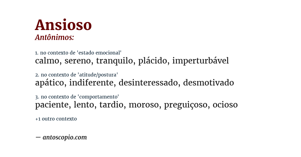 Antônimo de ansioso
