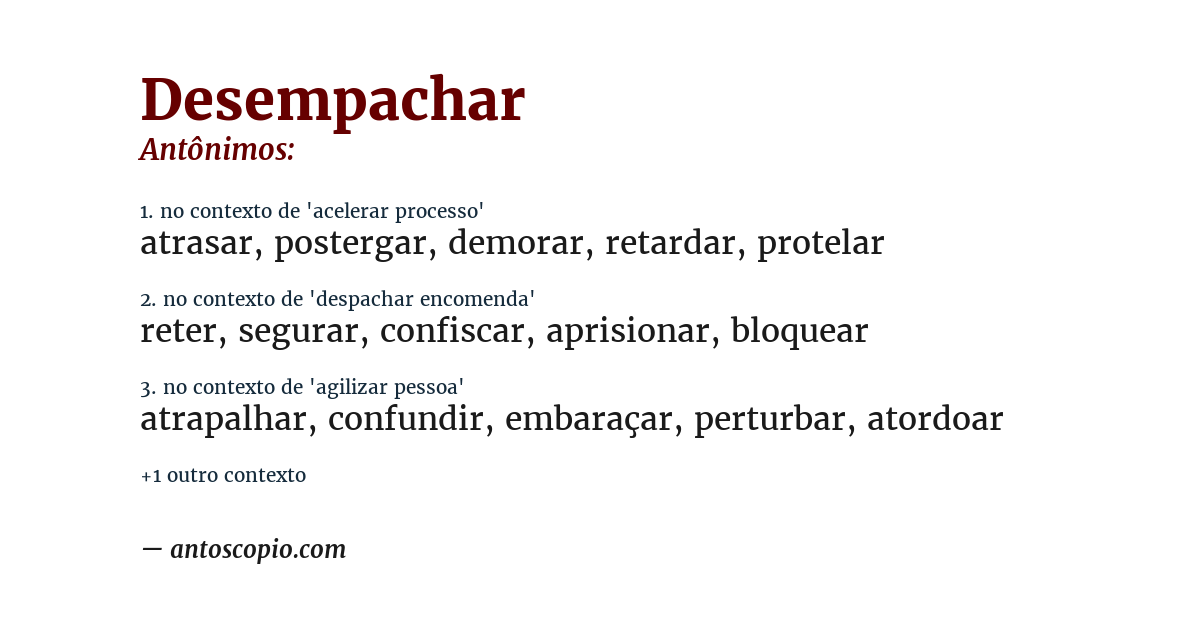 Antônimo de desempachar