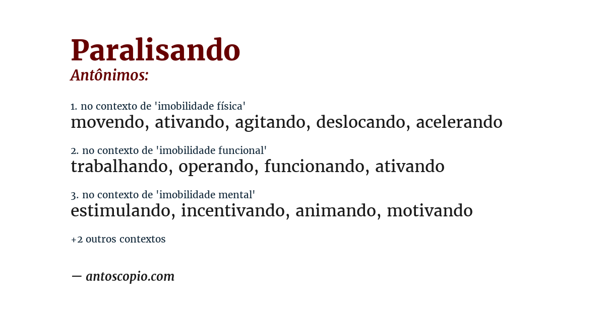 Antônimo de paralisando