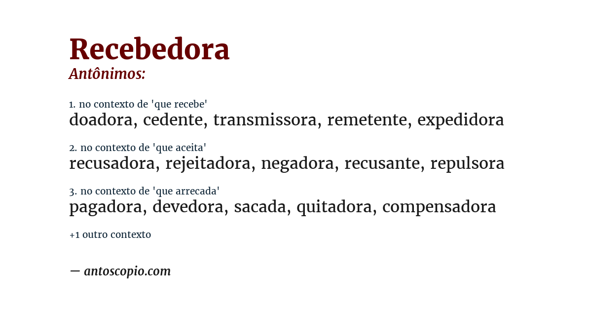 Antônimo de recebedora