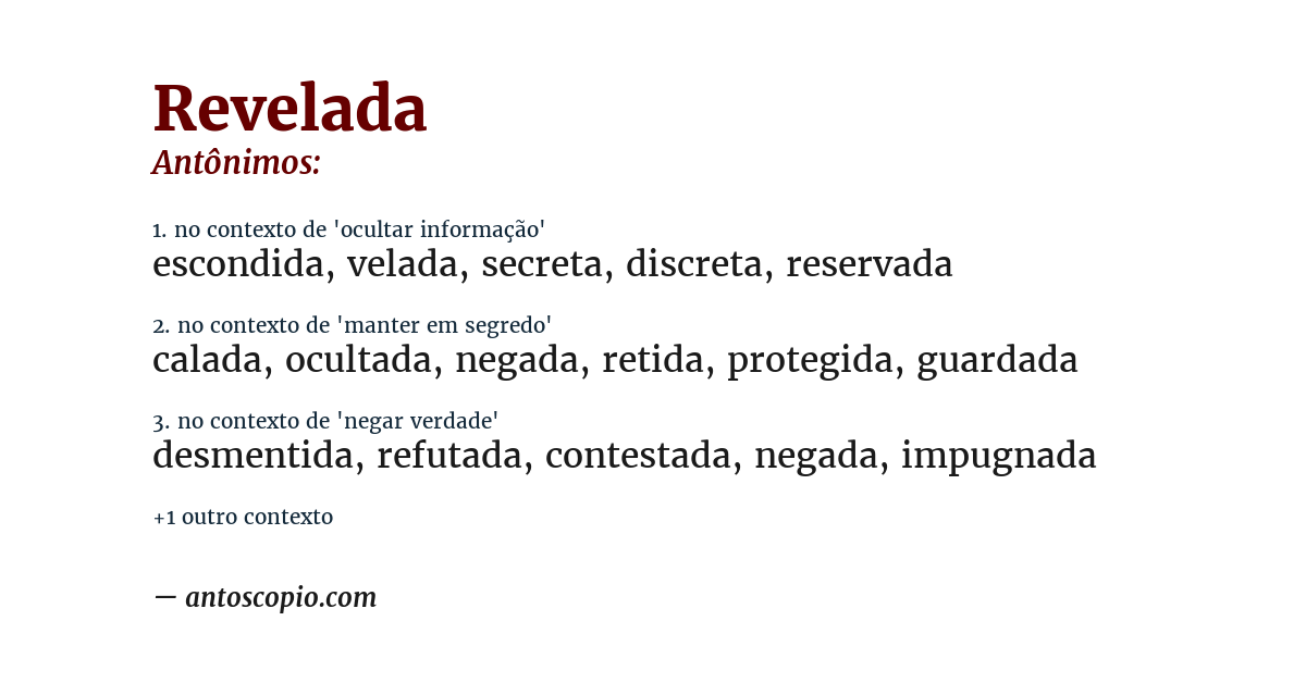 Antônimo de revelada