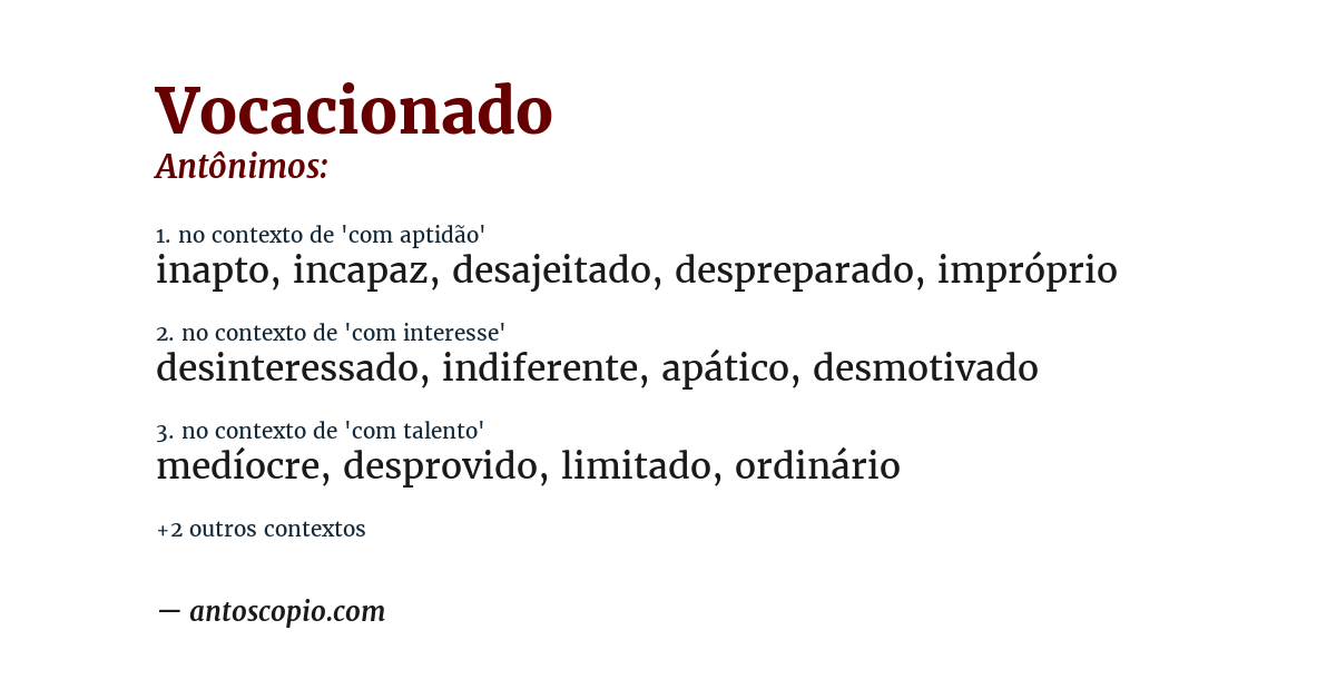 Antônimo de vocacionado