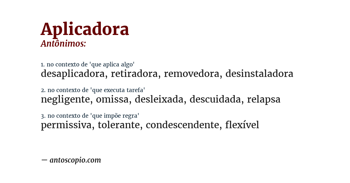 Antônimo de aplicadora
