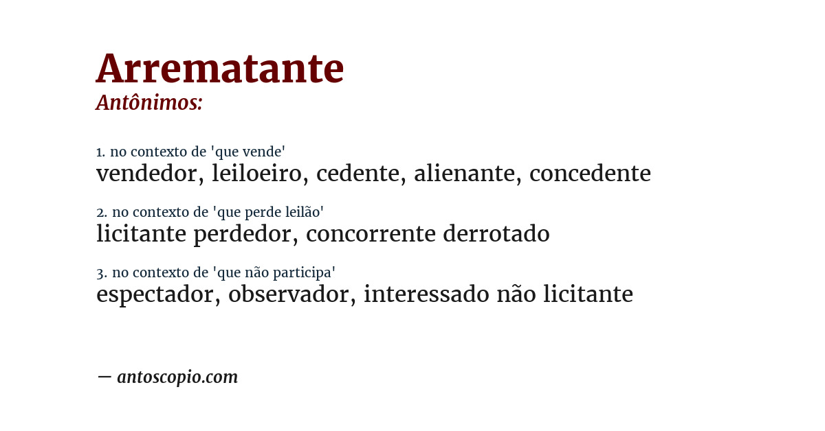 Antônimo de arrematante