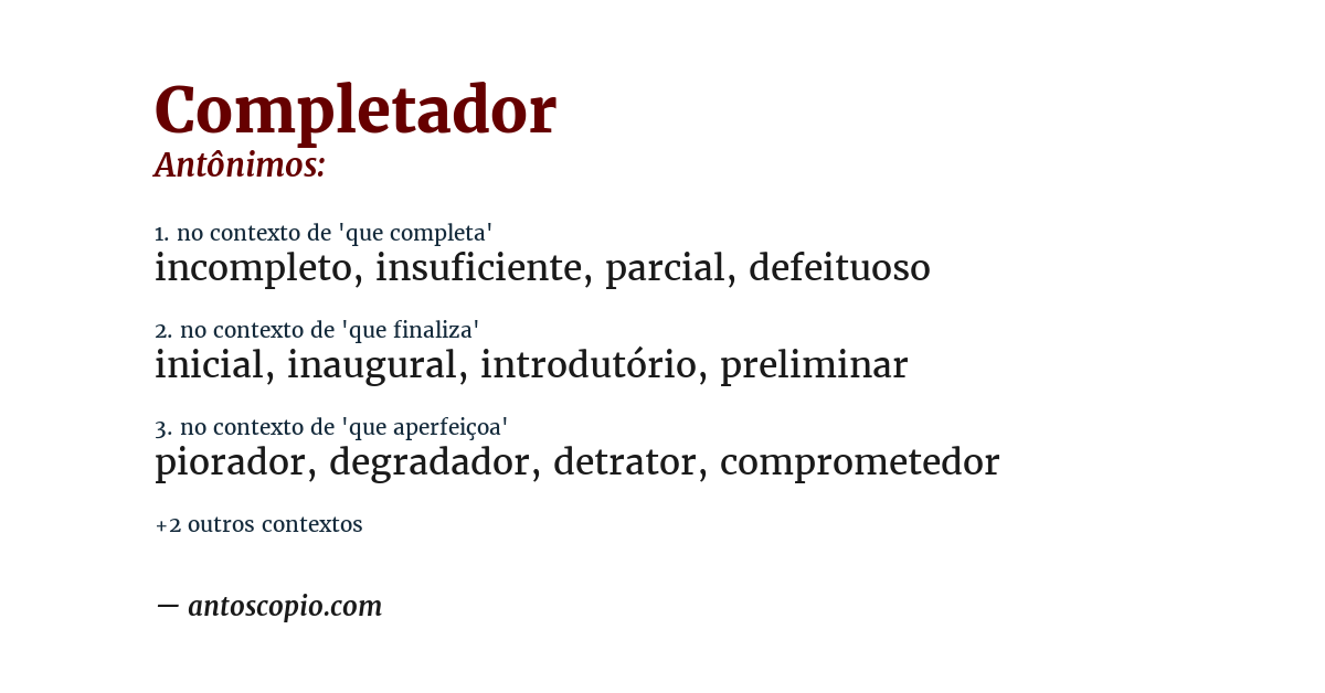 Antônimo de completador