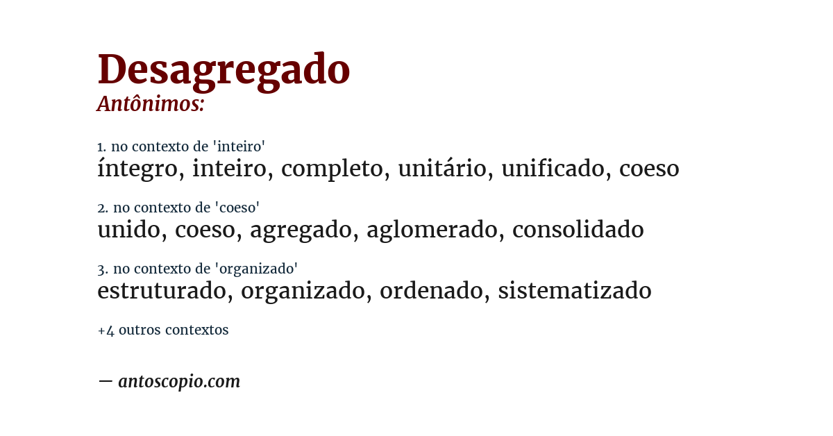 Antônimo de desagregado