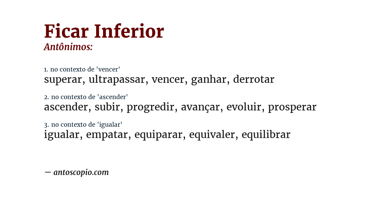 Antônimo de ficar inferior