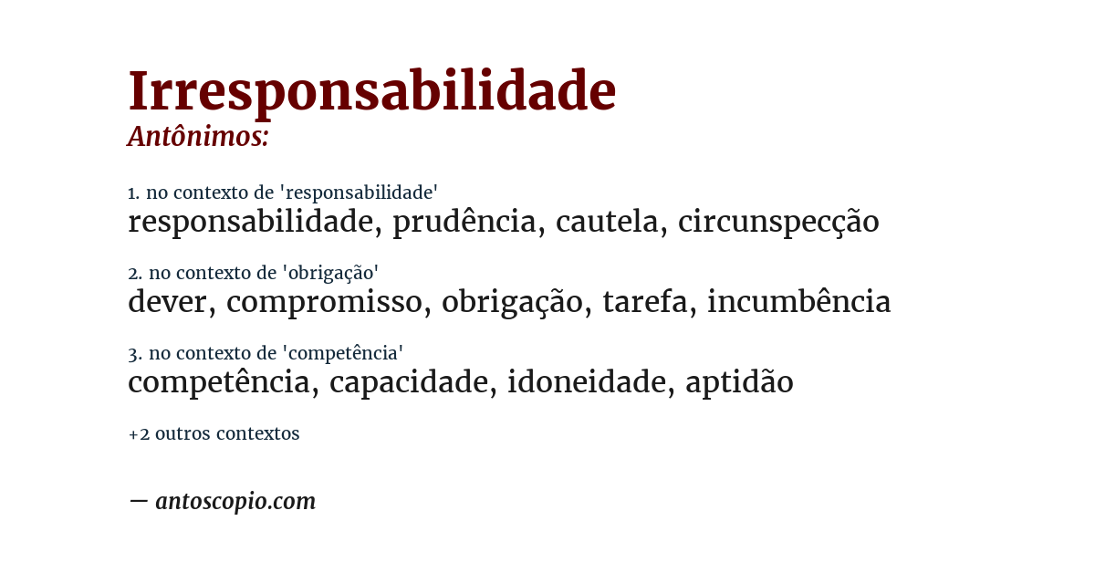 Antônimo de irresponsabilidade