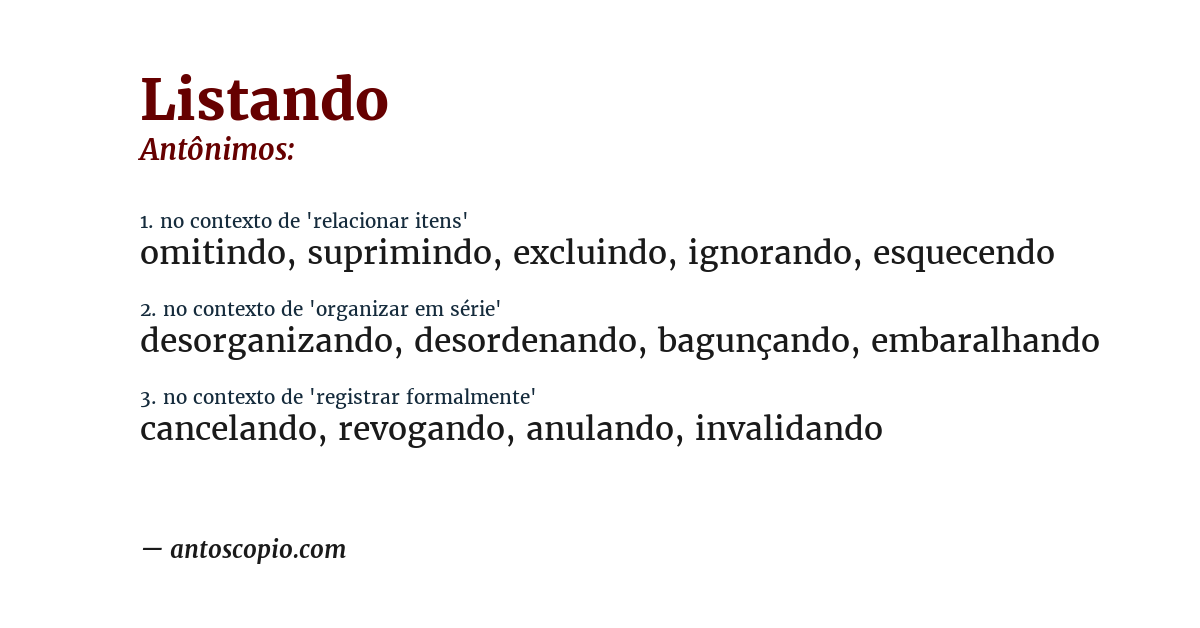Antônimo de listando
