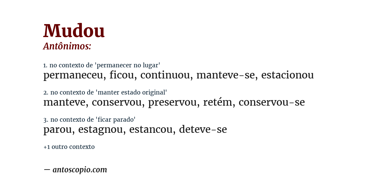Antônimo de mudou