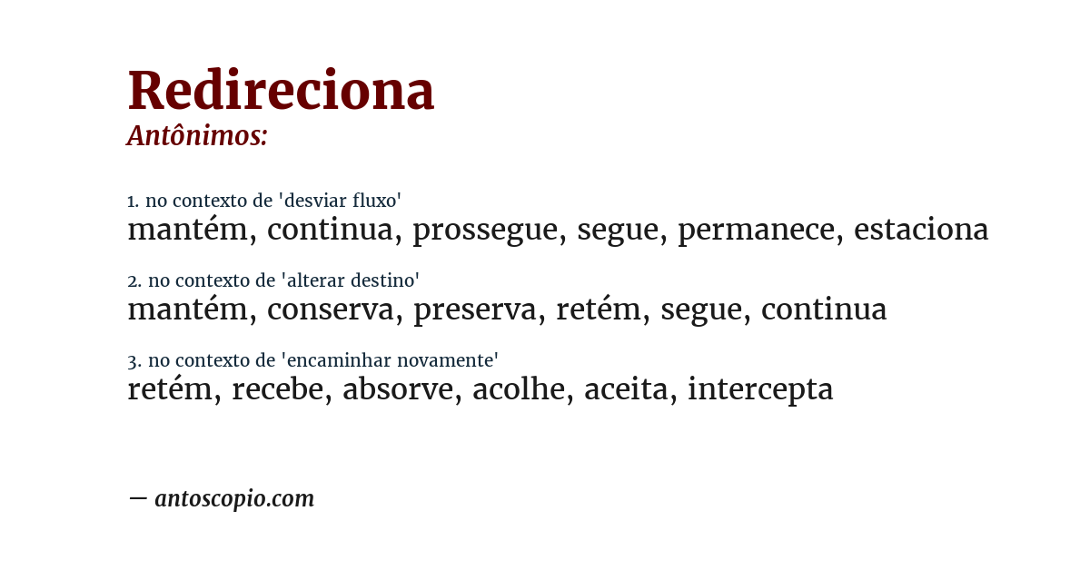 Antônimo de redireciona