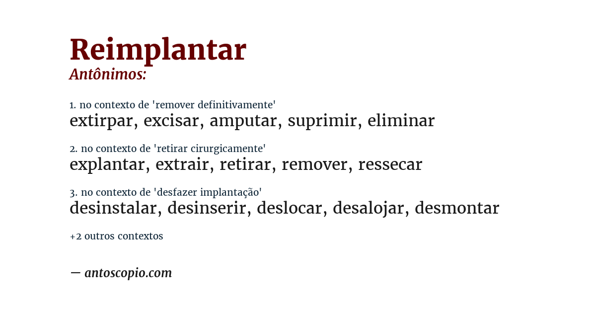 Antônimo de reimplantar