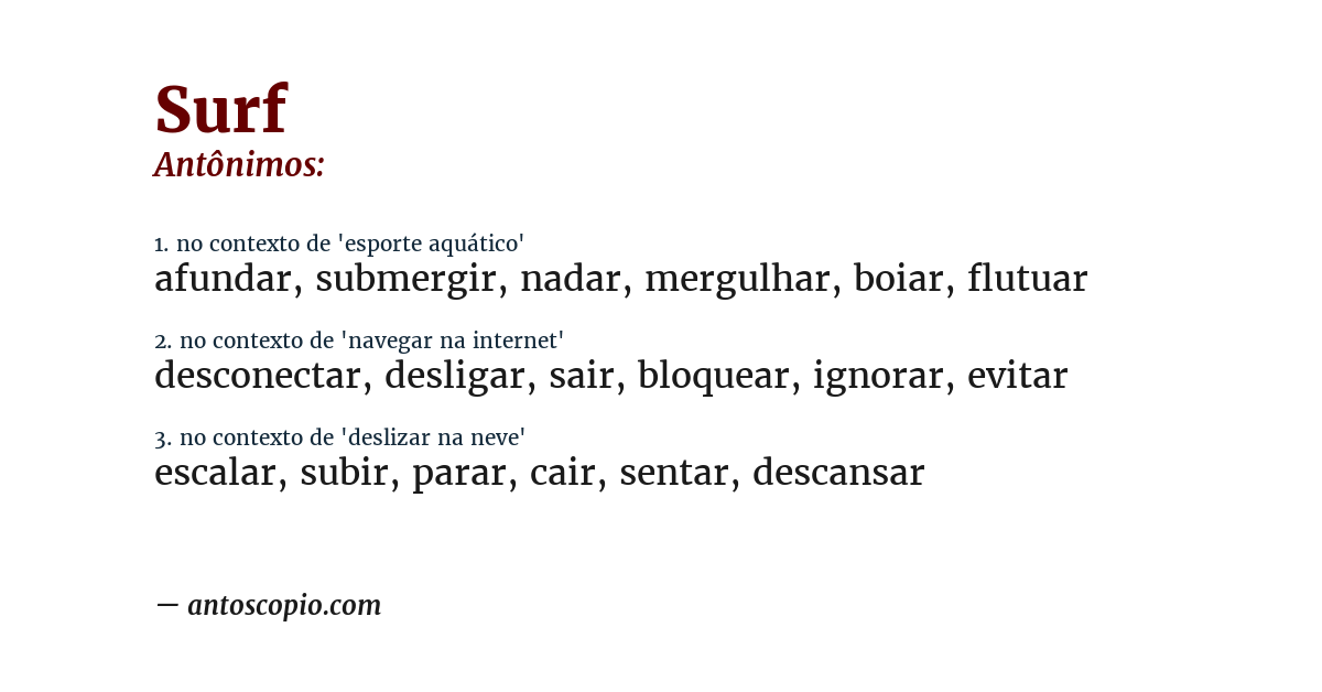 Antônimo de surf