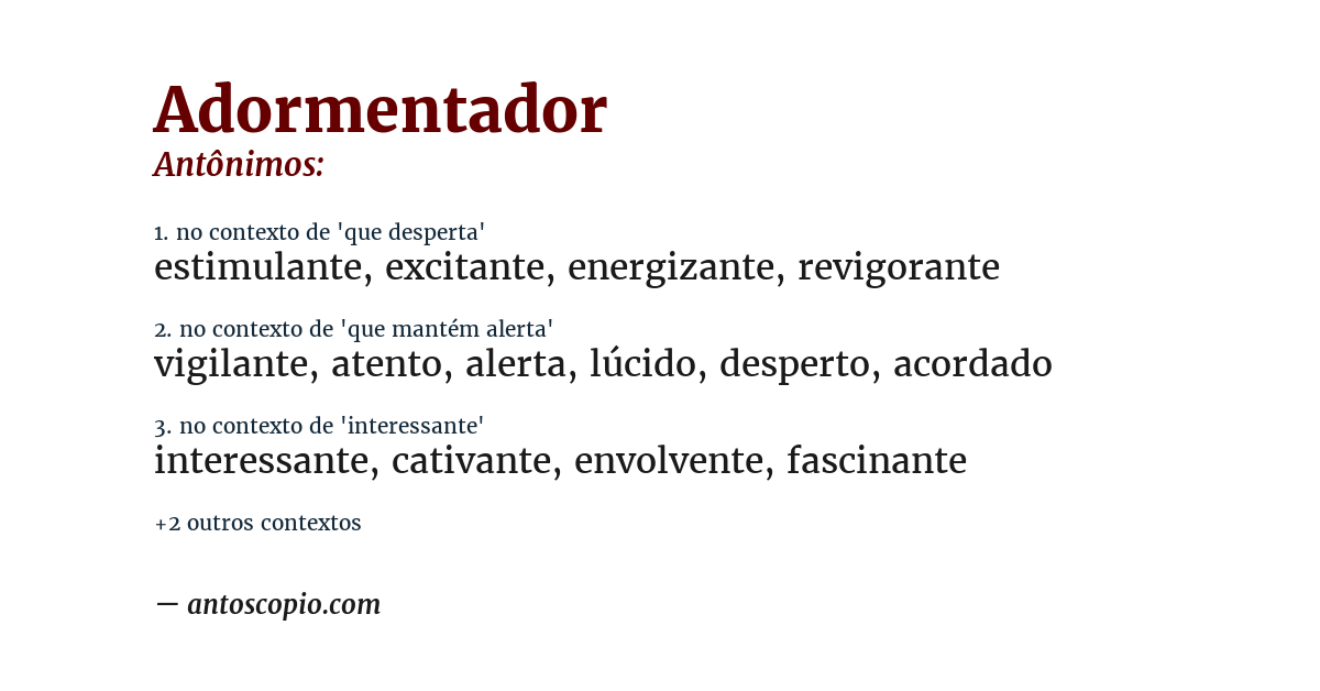 Antônimo de adormentador