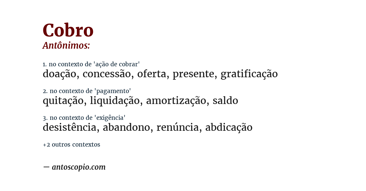 Antônimo de cobro